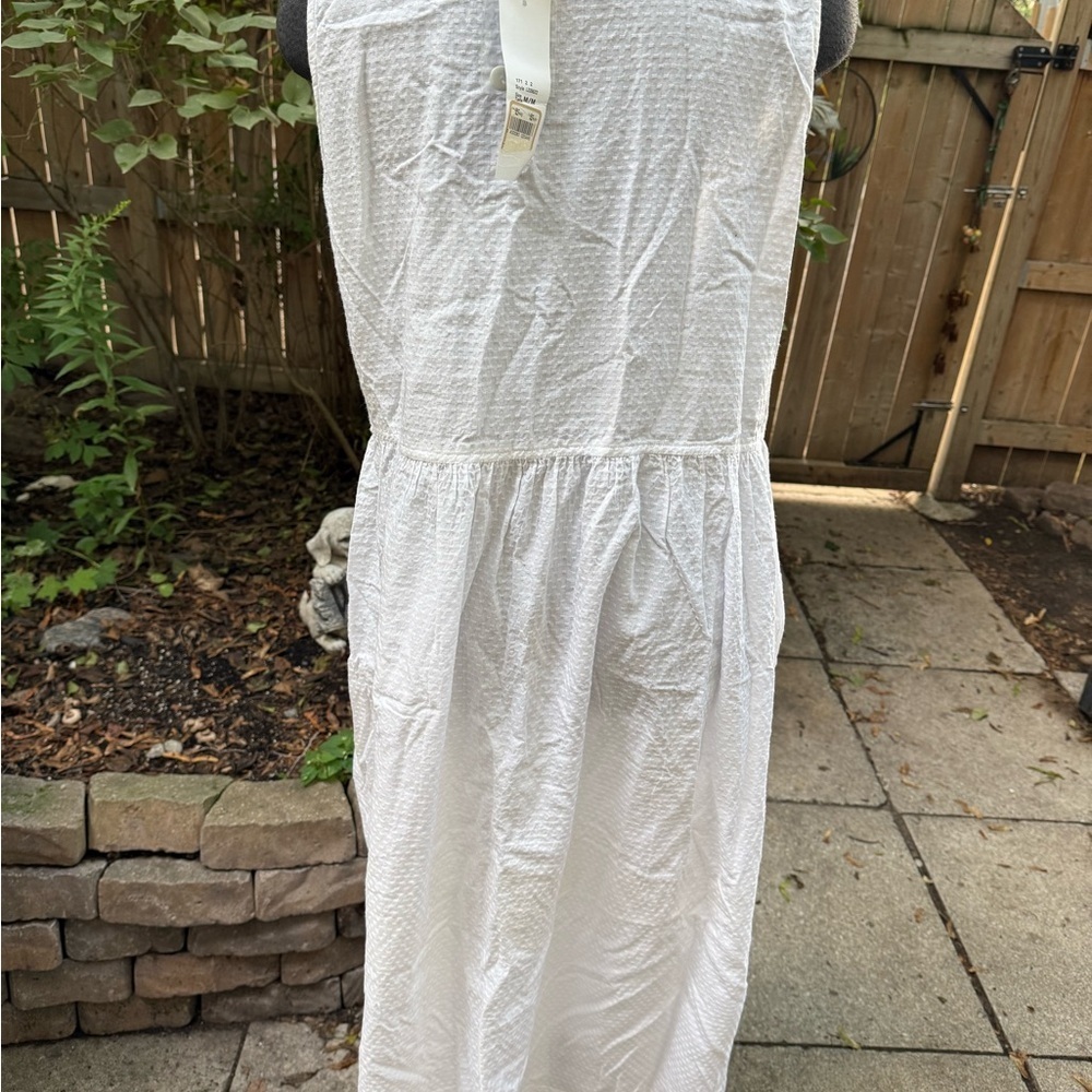 Mantles 100% Cotton White Floral Embroidered Button Down Flowy Midi Dress Medium - Picture 5 of 6